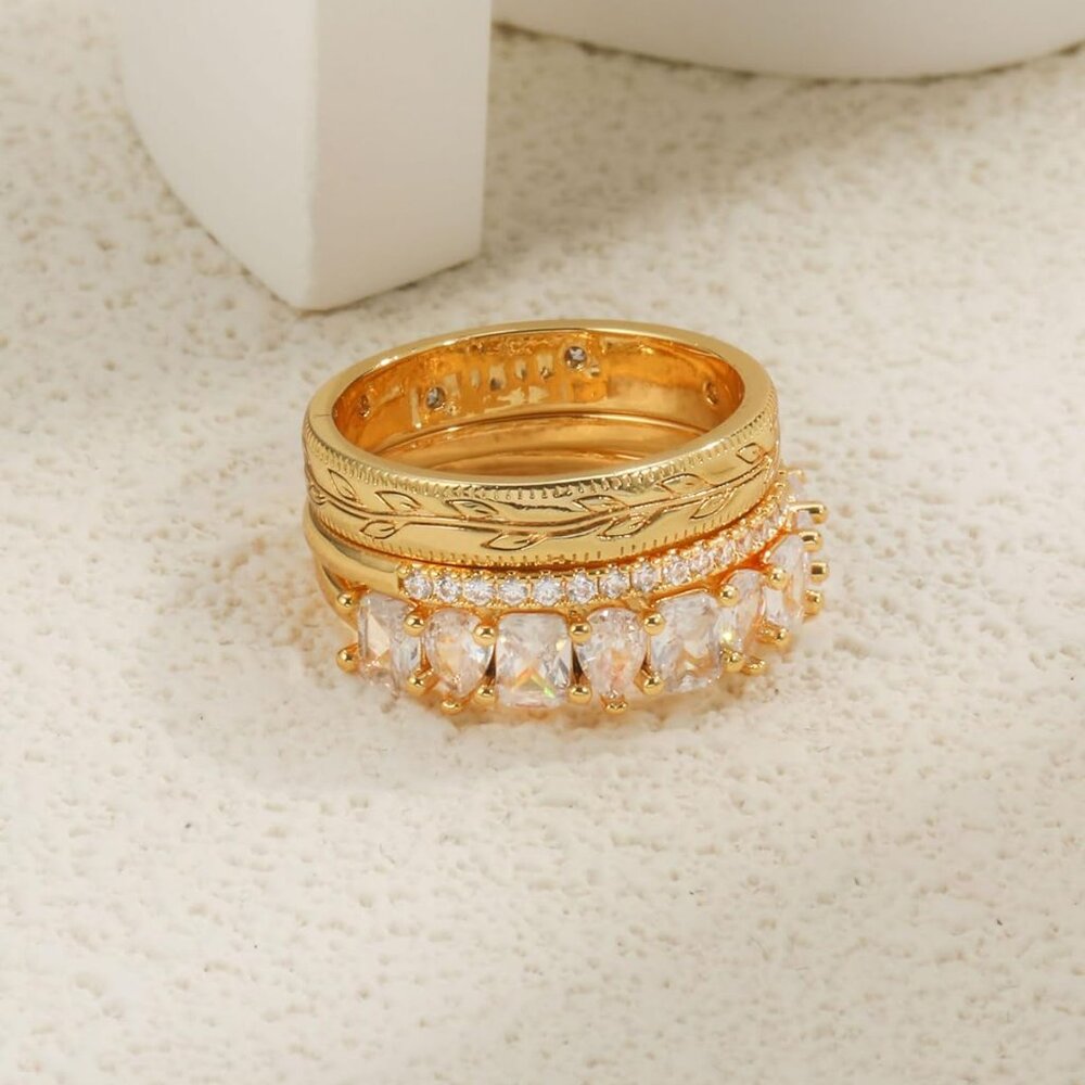 Versatile Stackable Gold Ring Set - Durable Cubic… - image 7